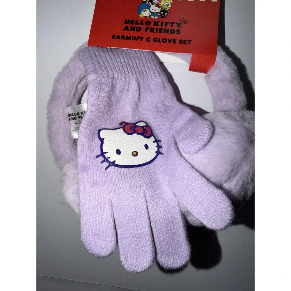 Hello Kitty Earmuffs 1 Glove Set Girls Kids Winter Lavender Sanrio Graphic Gift